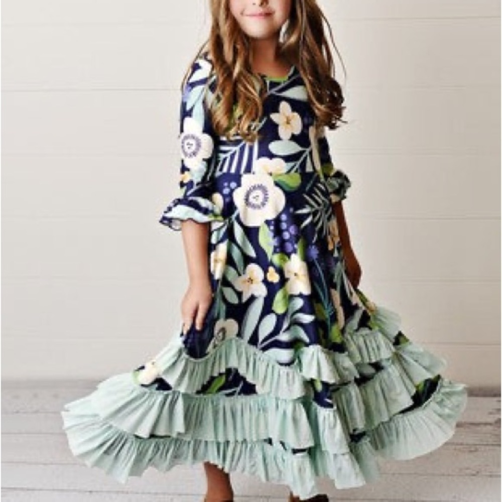 Navy and Teal Ruffle Dress for girls